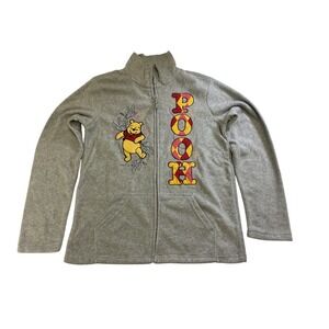 Disney Winnie the Pooh Gray Full Zip Fleece Jacket Mock Neck Embroidered‎ Small